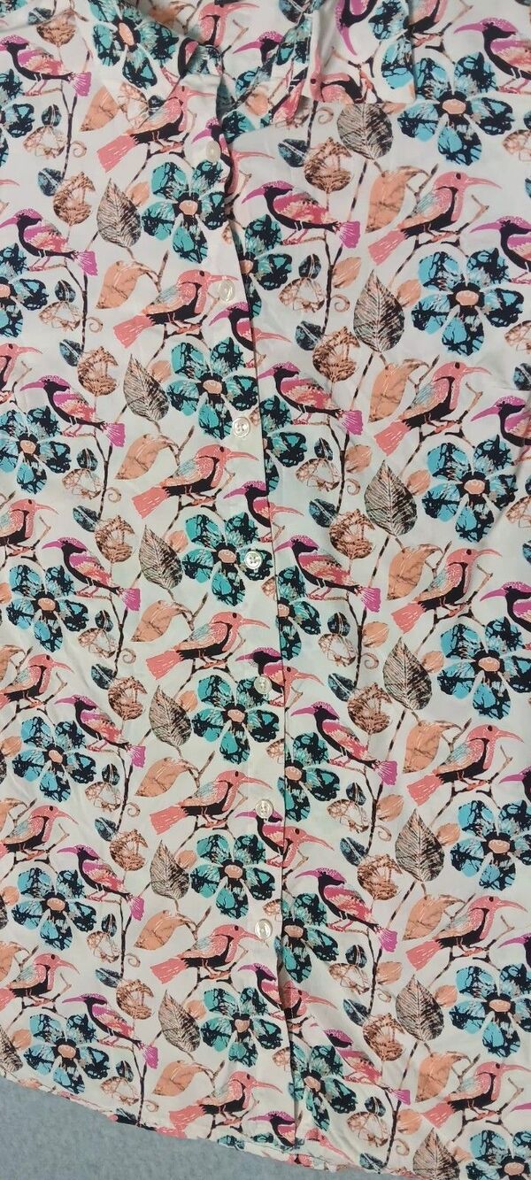 Talbots Long Roll Tab Sleeve Button Up M Floral Bird Print Artsy Career Casual - Picture 4 of 12